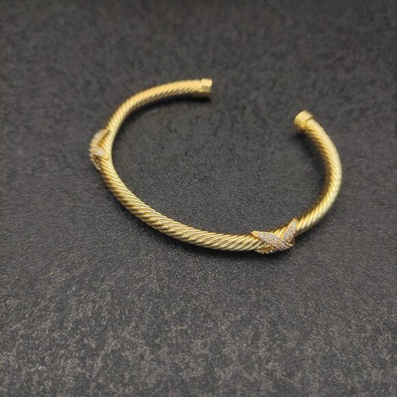 4mm 14K Gold Plated Full Diamond Double X Bracelet DYSZ-176 - Picture 5 of 5